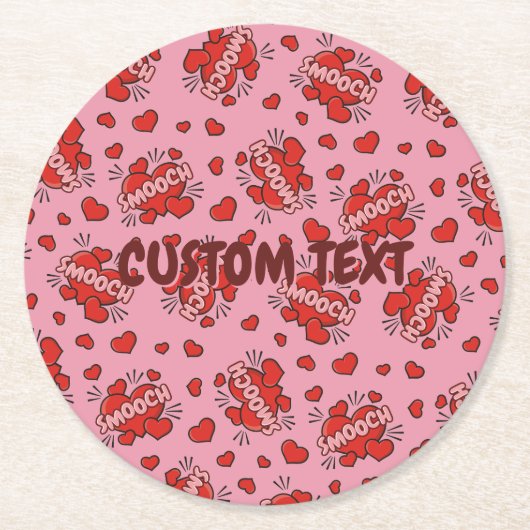 Küssen von Comic Sound Effect Pattern Runder Pappuntersetzer (Vorderseite)