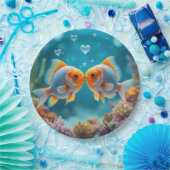 Küssen von Fisch mit Herzblasen Pappteller (Party)