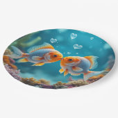 Küssen von Fisch mit Herzblasen Pappteller (Schrägansicht)