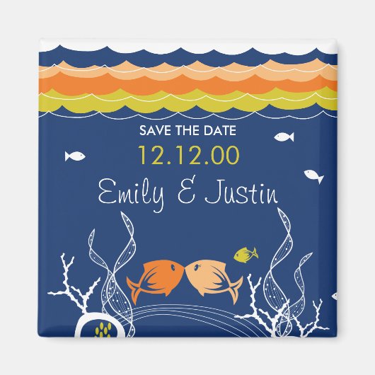 Küssen von Fischen und Korallen Save the Date unte Magnet (Vorne)