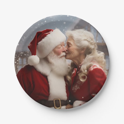 Küssen von Herrn und Frau Santa Claus Pappteller (Vorderseite)