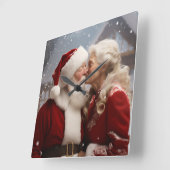 Küssen von Herrn und Frau Santa Claus Quadratische Wanduhr (Winkel)