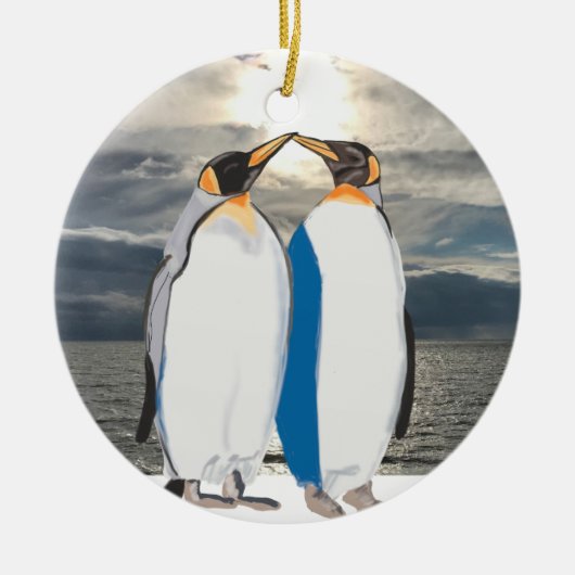Küssen von König Pinguin Pair in der Artik Keramik Ornament (Vorne)