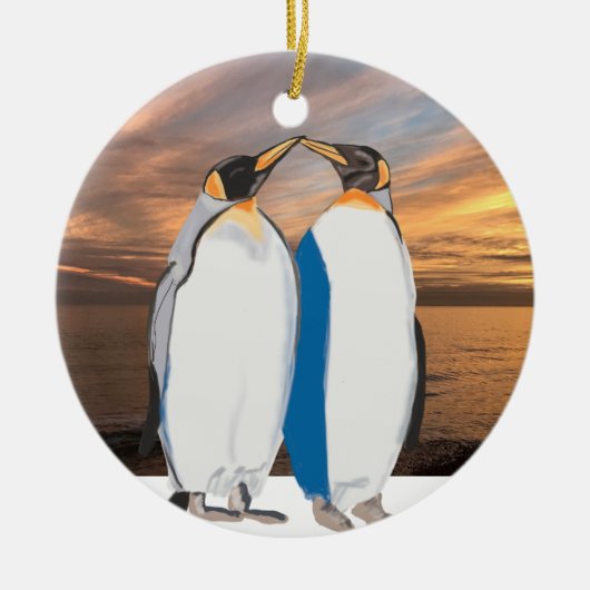 Küssen von König Pinguin Pair in der Artik Keramik Ornament (Vorne)