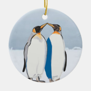 Küssen von König Pinguin Pair in der Artik Keramik Ornament
