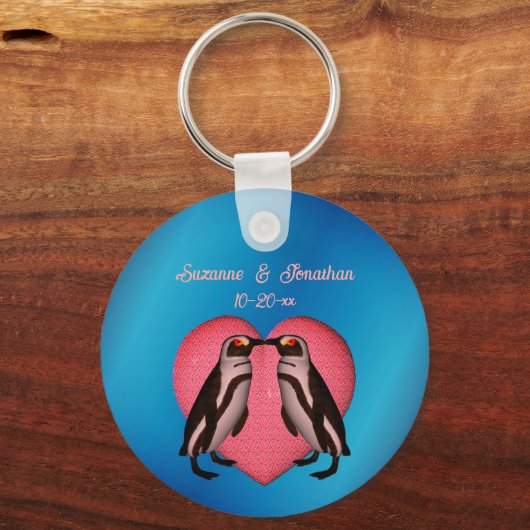 Küssen von Pinguinen Niedliche Personalisierte Hoc Schlüsselanhänger (Rückseite)