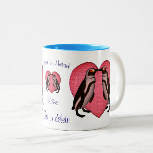 Küssen von Pinguinen Personalisierte Hochzeit Zweifarbige Tasse