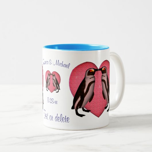 Küssen von Pinguinen Personalisierte Hochzeit Zweifarbige Tasse (VorderseiteRechts)