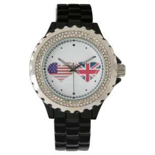 Küssen von USA und von BRITISCHER Herz-Flaggen-Uh Armbanduhr
