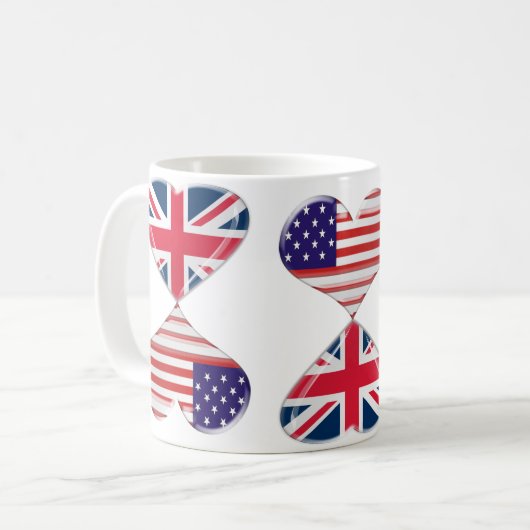 Küssen von USA und von BRITISCHER Kaffeetasse (Vorderseite Links)