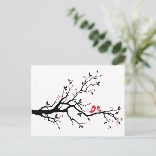 Küssen von Vögeln auf Baumzweig mit roten Blätter Postkarte (Stehend Vorderseite)