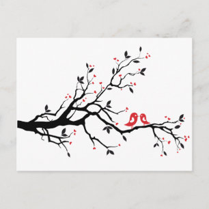 Küssen von Vögeln auf Baumzweig mit roten Blätter Postkarte
