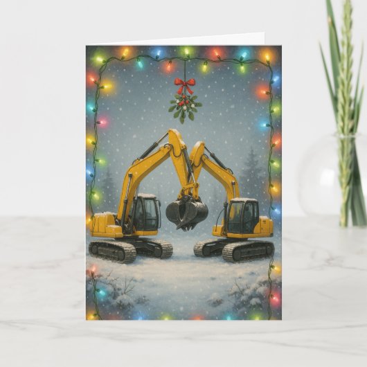 Küssende Bagger Weihnachtskarte Karte (Vorderseite)