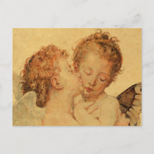 Küssende Engel von Bouguereau auf Grunge-Textur Postkarte