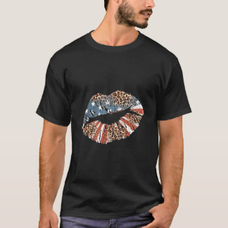 Küssende Lippen Schmatz Mund Patrioten 4. Juli Leo T-Shirt