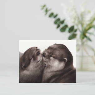 Küssende Otter - Handgemalte Wildlife-Kunst Postkarte