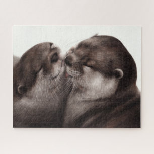 Küssende Otter - Handgemalte Wildlife-Kunst Puzzle