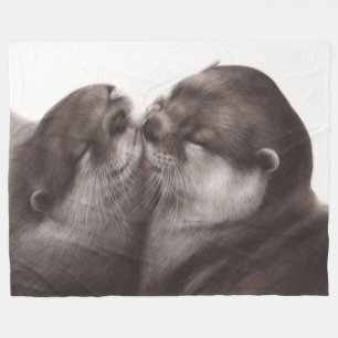 Küssende Otter Kunst - Handgemaltes Wildtierdesign Fleecedecke