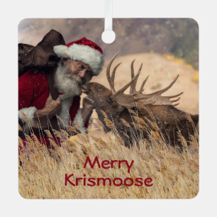 Küssender Weihnachtsmann und Elch-Metall-Ornament Ornament Aus Metall