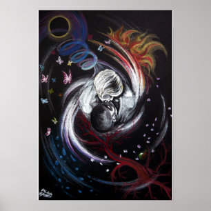 Küßendes Paar Yin Yang Liebe Surreal Zeichnung Kun Poster