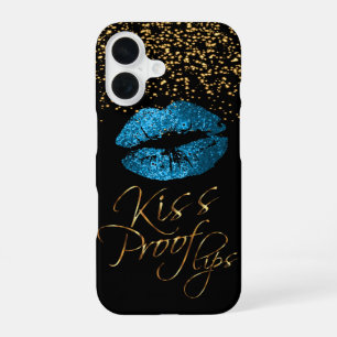 Kussfest mit goldenem Konfetti & blauen Lippen iPhone 16 Hülle