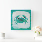 Küste | Aqua Crab Quadratische Wanduhr (Zuhause)