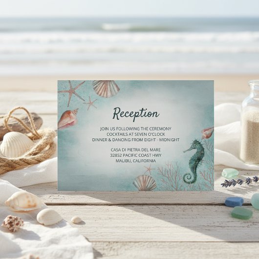 Küste | Beach Blue Nautical Wedding Empfang Begleitkarte