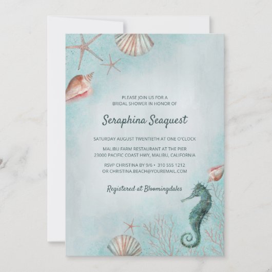 Küste | Beach Blue Seashells Brautparty Einladung (Vorderseite)