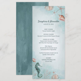Küste | Beach Blue Watercolor Seashells Wedding Menükarte