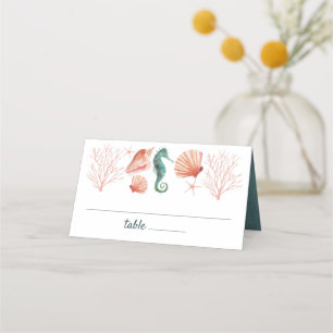 Küste Beach Blue Watercolor Seashells Wedding Platzkarte
