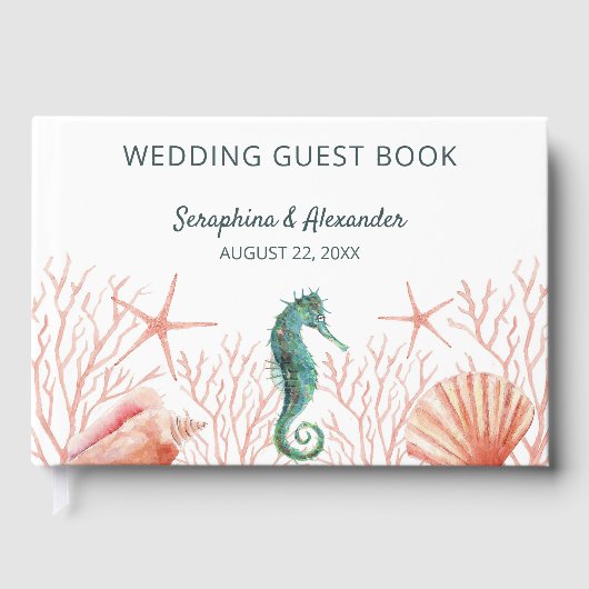 Küste | Beach Seashells Coral Reef Wedding Gästebuch (Vorderseite)