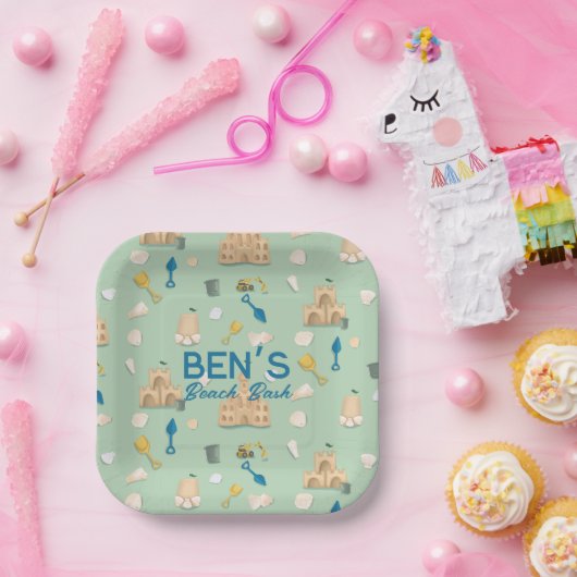 Küste Birthday Sandcastle Beach Seashell Pappteller (Party)