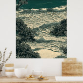 Küste Bliss: Serene Sandy Beach Lino Cut Zeichnend Poster (Küche)