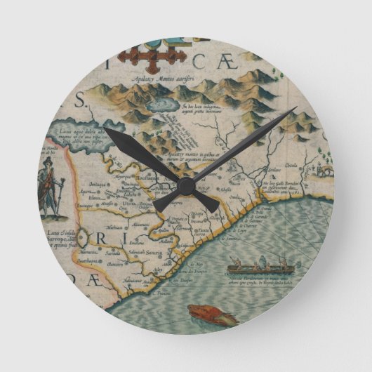 Küste des North Carolina, Detail der Karte Runde Wanduhr (Vorderseite)