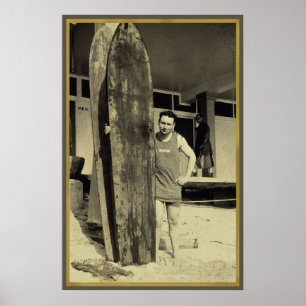 Küste, die in Brandungs-Sport-Fan Hawaiis Vintagen Poster