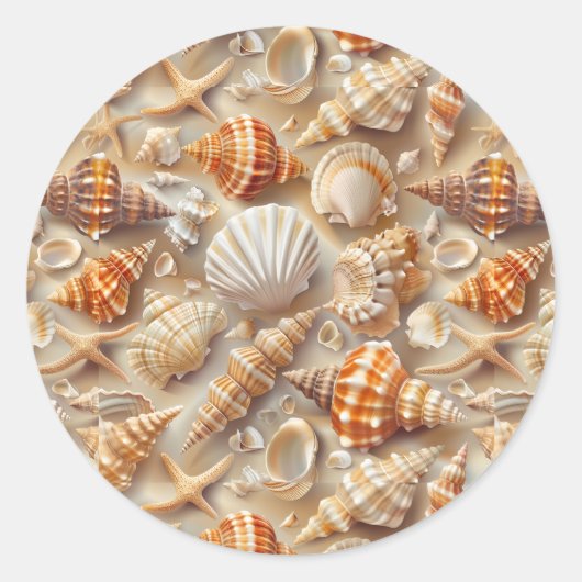 Küste Elegance Seashell Muster Runder Aufkleber (Vorderseite)
