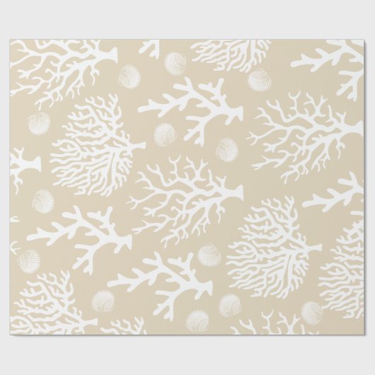 Küste Elegant Weißmeerkorallen Muscheln & Taupe Geschenkpapier (Flach)