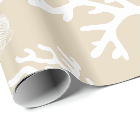 Küste Elegant Weißmeerkorallen Muscheln & Taupe Geschenkpapier (Rolleneckpunkt)