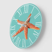 Küste Elegantes Meer Grün & Orange Starfish Große Wanduhr (Winkel)