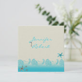 Küste in Sand und Aqua Hochzeit Einladung (Stehend Vorderseite)
