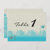 Küste in Sand und Aqua Wedding Tischnummer (Vorne/Hinten)