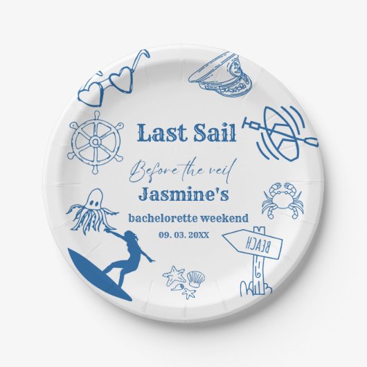 Küste letzte Segel vor dem Schleier Bachelorette Pappteller (Vorderseite)