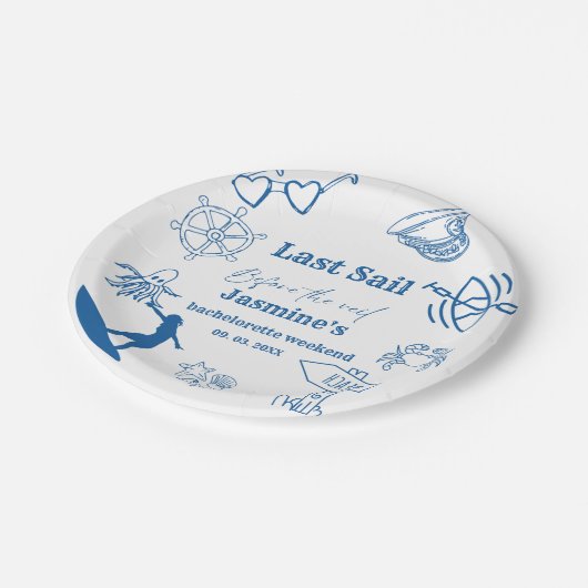 Küste letzte Segel vor dem Schleier Bachelorette Pappteller (Schrägansicht)