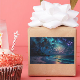 Küste, Malediven, Nachtstrand Rechteckiger Aufkleber