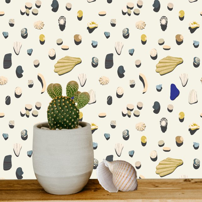 Küste mit Beachcoming Tapete (Beachcombing shell pattern coastal art wallpaper)