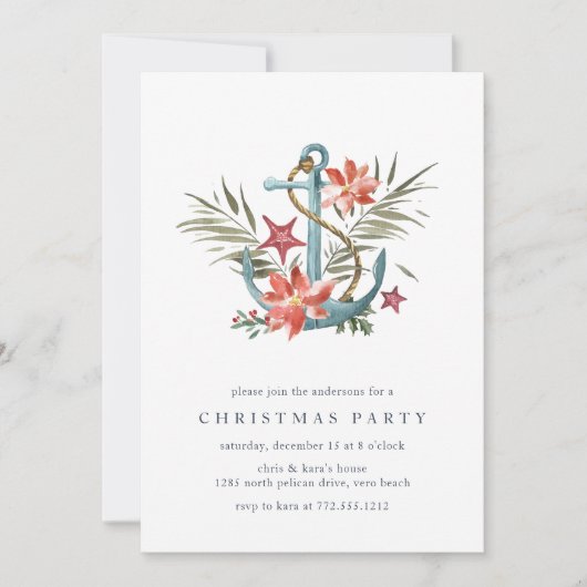 Küste | Nautical Anchor Coastor Weihnachtsfest Par Einladung (Vorderseite)
