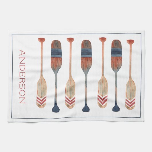 Küste Nautical Beach Oars Personalisiert Geschirrtuch (Horizontal)
