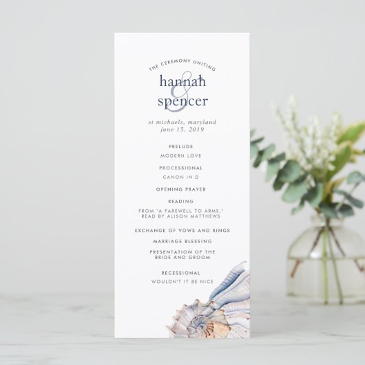 Küste | Nautical Seashell Wedding Program Programm (Stehend Vorderseite)