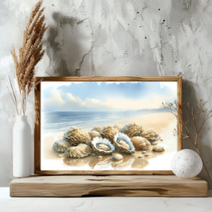 Küste Oyster Muscheln Watercolor Beach Art Poster