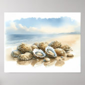 Küste Oyster Muscheln Watercolor Beach Art Poster (Vorne)